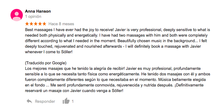 Feedback review massage mallorca